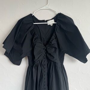 Pomander Place Black Button Front Midi Dress | Romantic Cottagecore Style